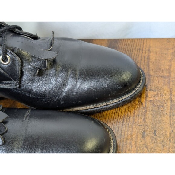 Justin Boots Size 9C Black Leather Kiltie Made in USA Vintage Roper - Picture 6 of 11